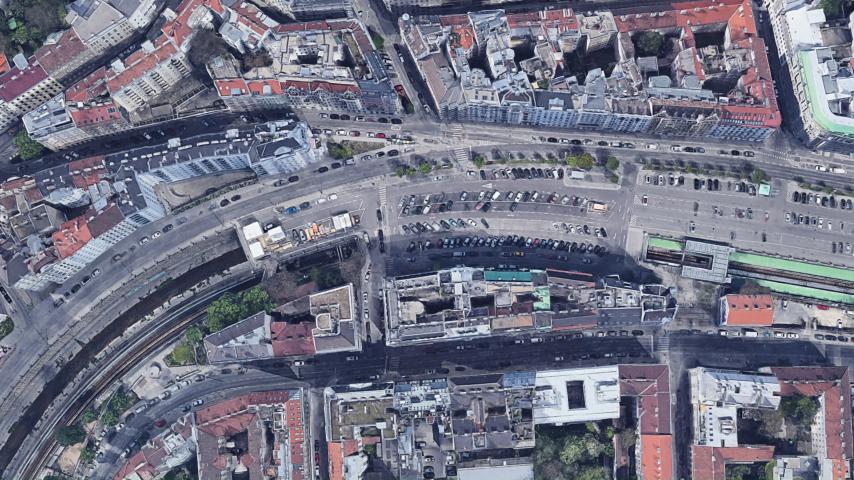 3D map view of Naschmarkt area.