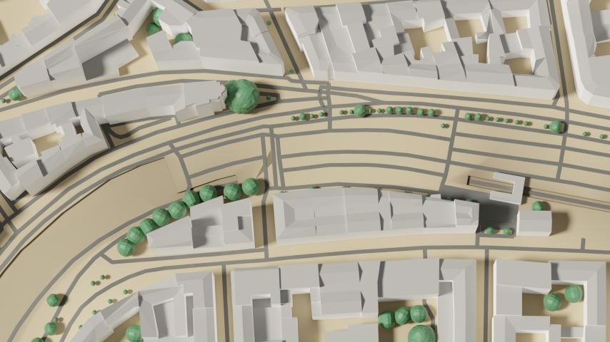 3D model view of Naschmarkt area.