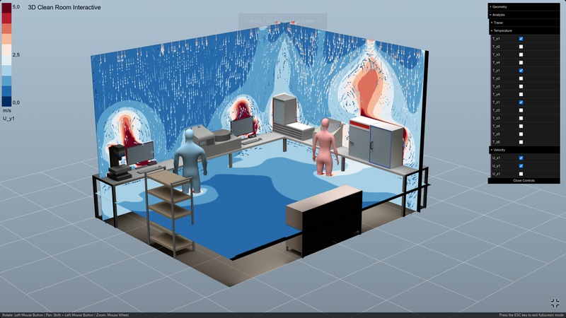 Interactive 3D clean room ventilation in browser.
