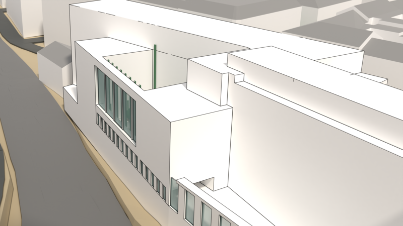 Closeup of the courtyard geometry with opaque building.