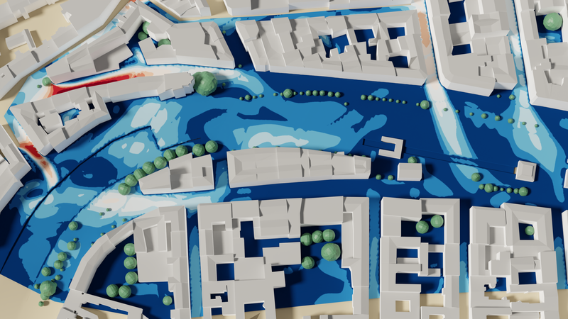 Simulated urban wind velocity for a hot summer day.