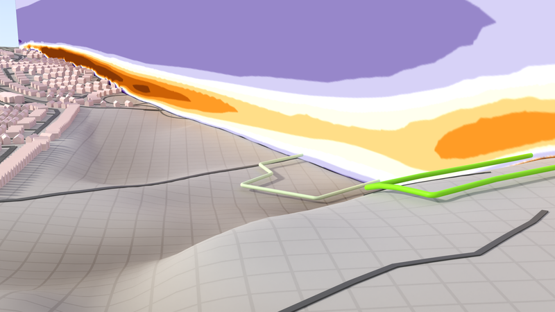 Turbulent kinetic wind energy [m²/s²] without buildings in a paragliding landing area.