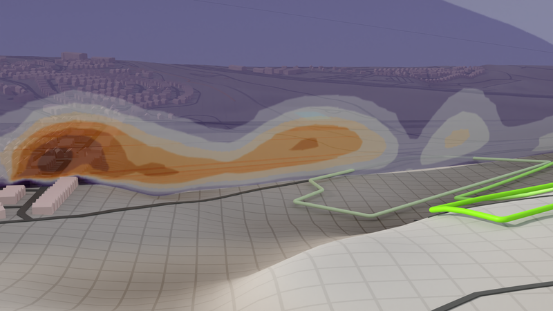 Span-wise view of turbulent wind without buildings.