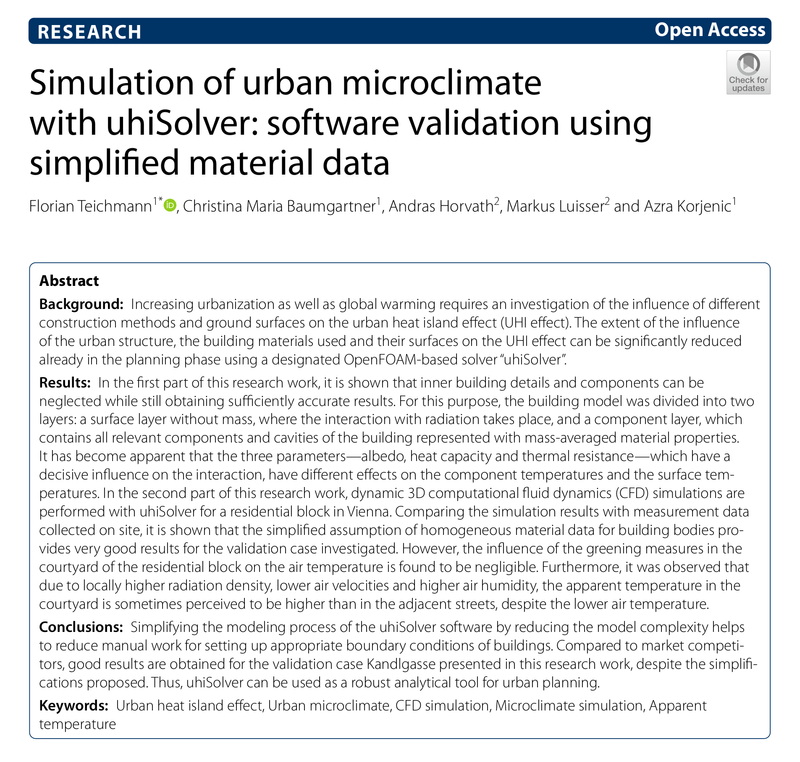 Simulation of urban microclimate with uhiSolver: software validation using simplified material data; abstract