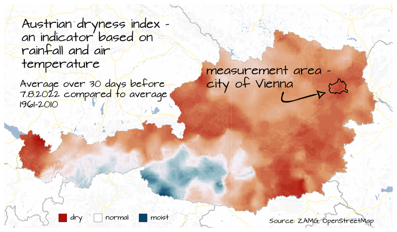 Austrian drought index (combined effects of rainfall and temperature) just before the measurements.