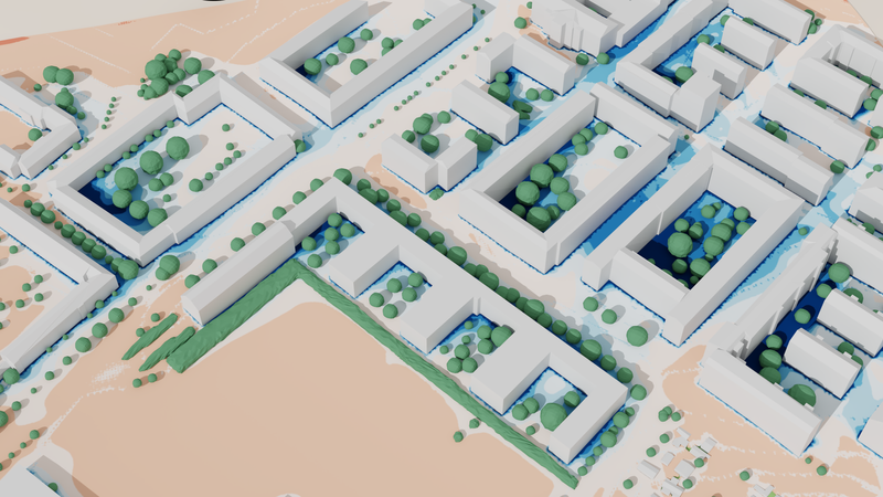 Air temperature in urban microclimate simulation, including effects of solar radiation, evaporative cooling from plants etc.