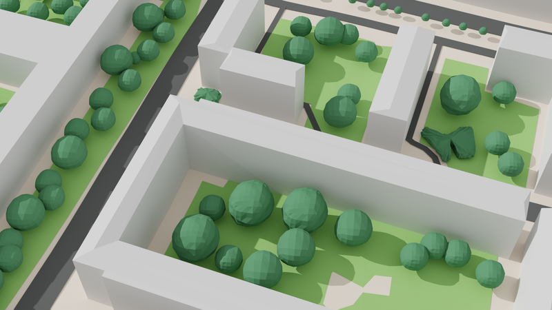 Trees in urban microclimate simulation.