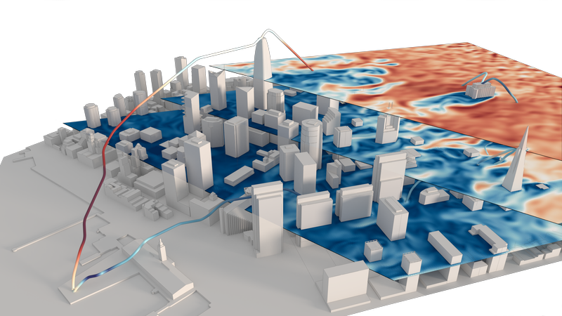 Optimized UAV flight path through San Francisco.