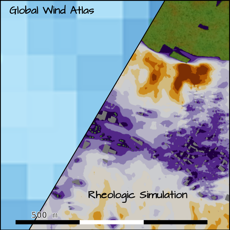 Comparison of power density resolution at a height of 10m above ground - detail.