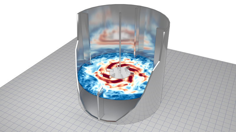 Mixing tank computational fluid dynamics simulation.