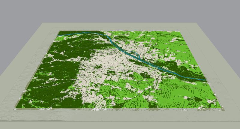 Segmentation of the simulation domain into densly built areas, open spaces and forests. Vienna, Austria.